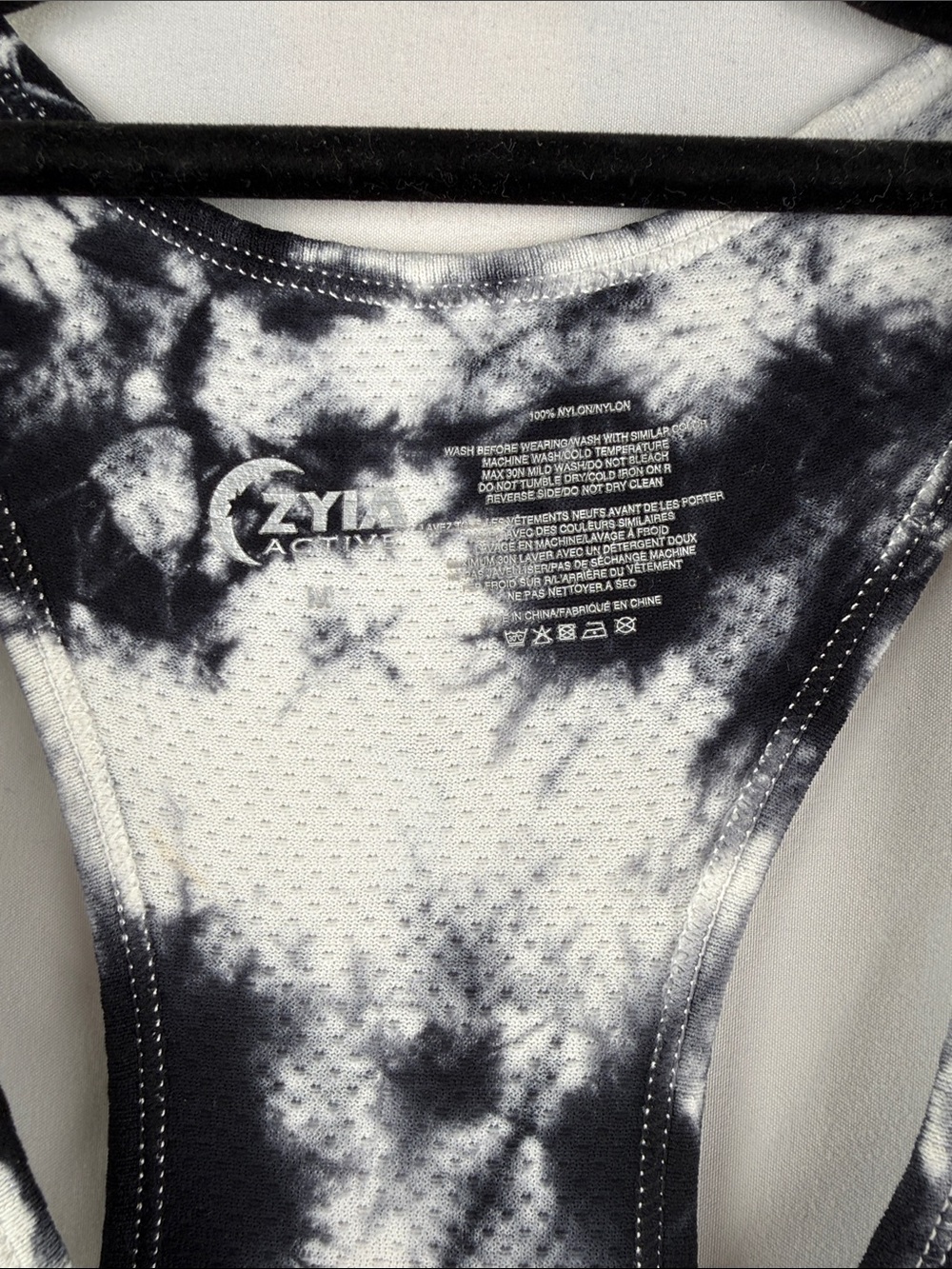 ZYIA Active Women’s Size M Copper Charged Black & White Tie-Dye Racerback Tank - Picture 2 of 6